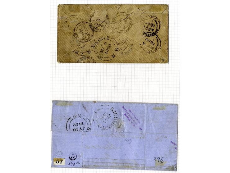 1851/60: The Postal History collection (16 covers/entires), with 3 d. red single frankings (5 covers), 3 d. red (two examples