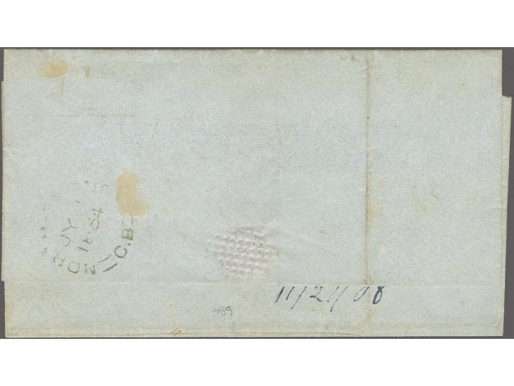 1861/62: 4 d. rose-lake, a superb four margined example used on 1864 cover to Cow Bay, Cape Breton; the stamp with scissor cu