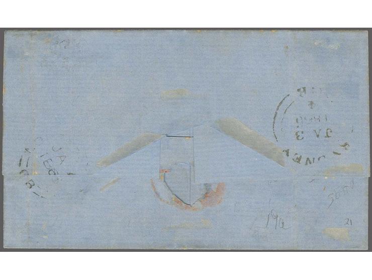 1861: 5 d. red-brown, a fine four margined example, colour slightly affected by lightening of cancellation, used on 1865 cove