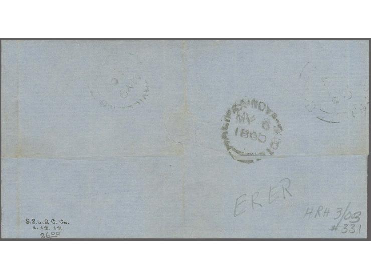 6 d. dark green, diagonal bisect, just touched in the corner tip, otherwise large margins, tied by oval grill to lettersheet 