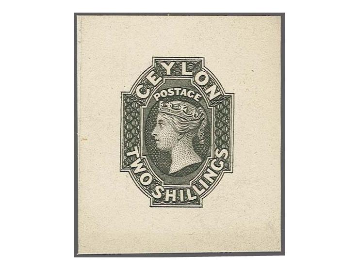 2/- in black on India paper, backed on card (36:42 mm), fine and rare. Provenance:Â P.C. Pearson (1983) Joseph Hackmey (2009)