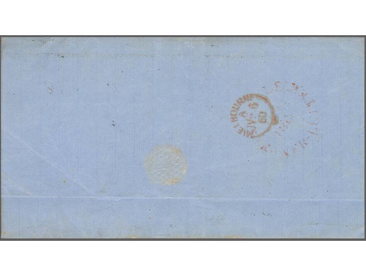 1 d. blue, horizontal strip of 5, slightly touched in places, but mostly good to wide margins, lightly tied by oval of bars t