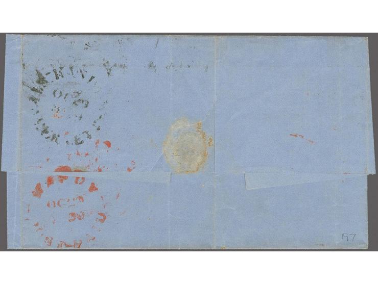 9 d. purple-brown, good margin at top, outer frame line cut at left, otherwise slightly touched,Â  tied by clear oval of bars