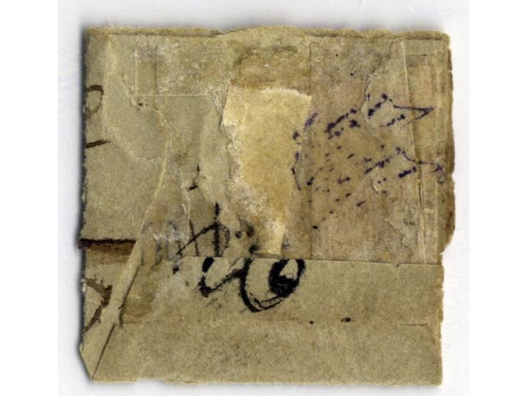 1852 (July 1): Scinde District Dawk, ½ anna scarlet, embossed on wax seal, used example on small piece cancelled by diamond l