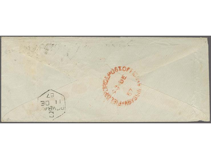 India Fieldpost, Abyssinian Campaign, 1867 (Dec 7): Early incoming cover to Captain H. B. Elliot of the Sapper's & Miner's at