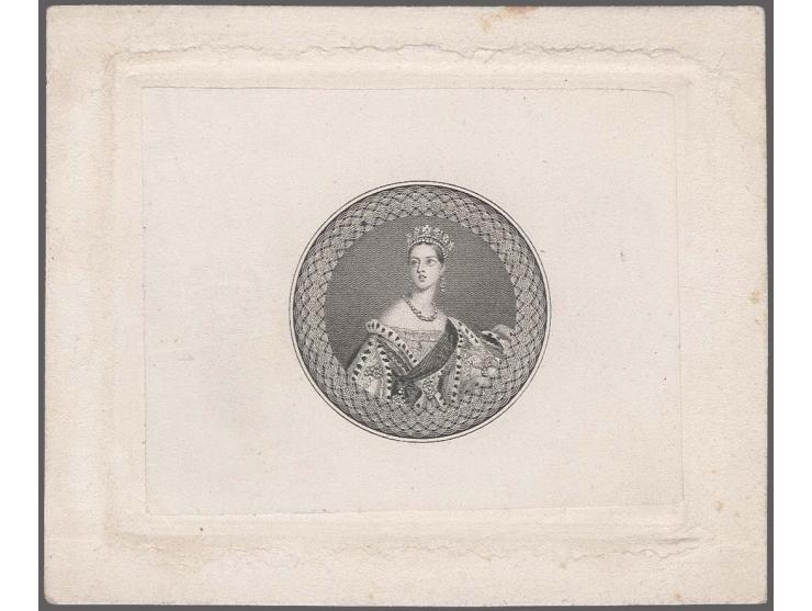 The original essay prepared by Perkins, Bacon & Co. Ltd, showing Chalon half-length portrait engraved by William Humphrys wit