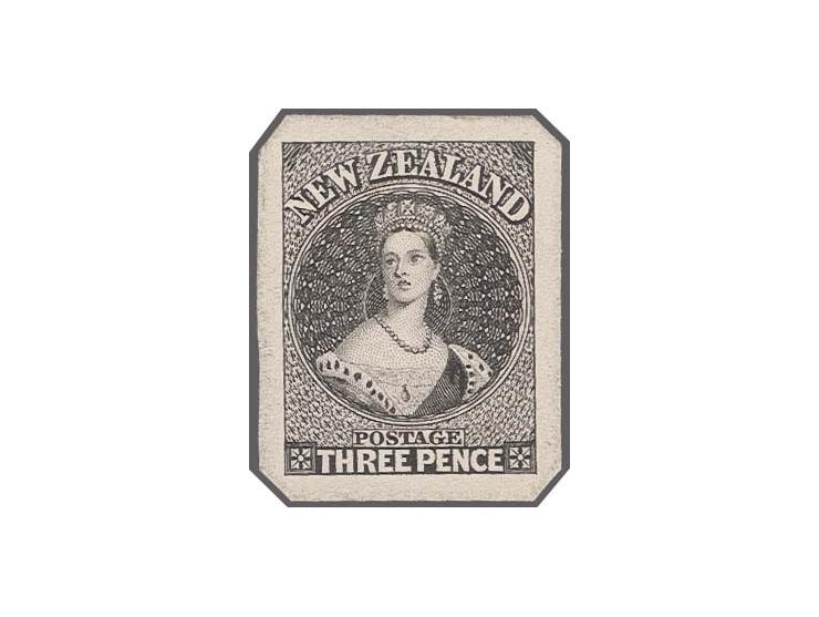 3d. black on India paper, on card (23x30mm) with angled corners, very fine and extremely rare, certificate RPSL. Provenance: 
