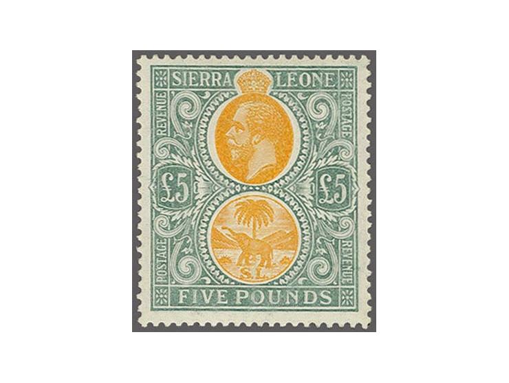 1912/21, George V Â£ 5 orange and green, unused o.g., very fine and fresh.