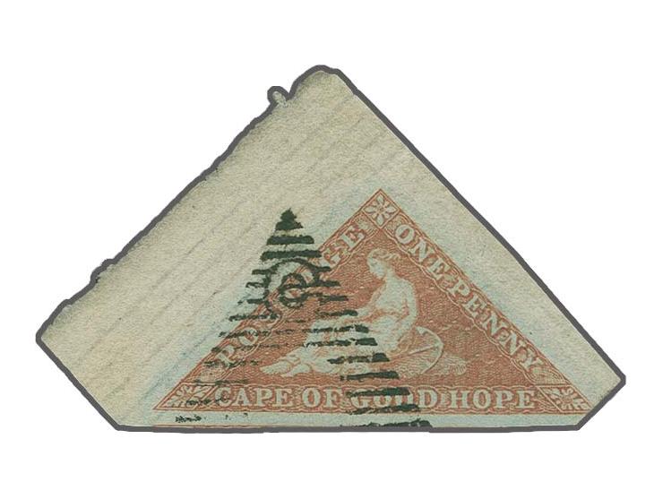1853, deeply blued paper, 1d. brick-red, phenomenal corner marginal example, just touched in the right corner, wide at bottom