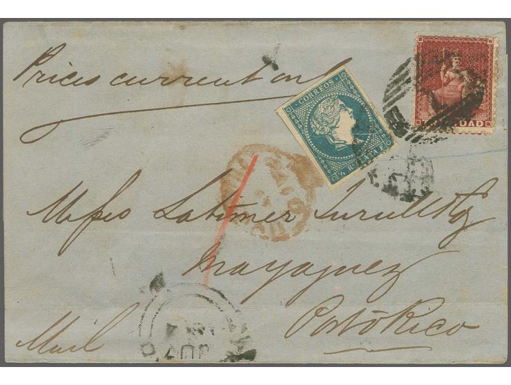 1862/63, Britannia 1 d. lake, perf. 13, tied by numeral "1" of Port of Spain to letter- sheet (side flaps missing) endorsed "