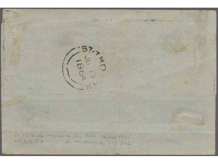 1862/63, Britannia 1 d. lake, perf. 13, tied by numeral "1" of Port of Spain to letter- sheet (side flaps missing) endorsed "