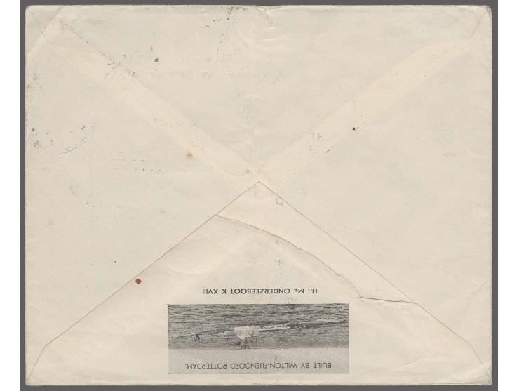 1935, Dutch Submarine KXVIII mail: "TRISTANÂ DAÂ CUNHA", type V in blue on envelope with adjacent cachet "Met Hr.Ms.K XVIII V