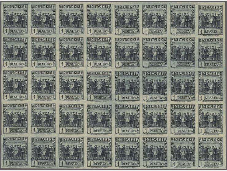 1935/43, 1 p. slate without control number on reverse, imperforated block of 40, unused, as usual without gum, a very rare mu