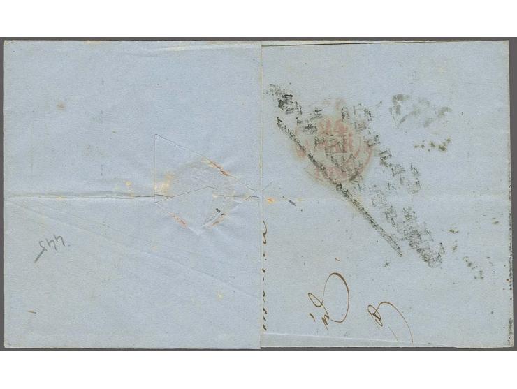 9 kr. blue with large margins all around, tied by cds. "TRIEST 10/3" (1858) to part-paid letter sheet via the Roman states to