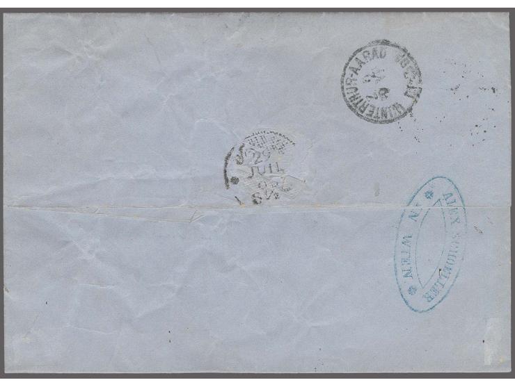 1860: 10 kr. brown used in combination with 1863 15 kr. pale brown, perf. 14 on cover to Geneva, Switzerland tied by bold WIE