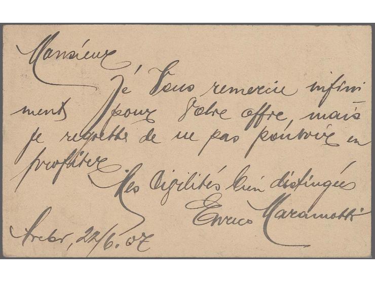 "Lado 1.8.07" , manuscript cancellation with signature on Belgium Congo postal stationery card 15 c., endorsed "Via Karthum",