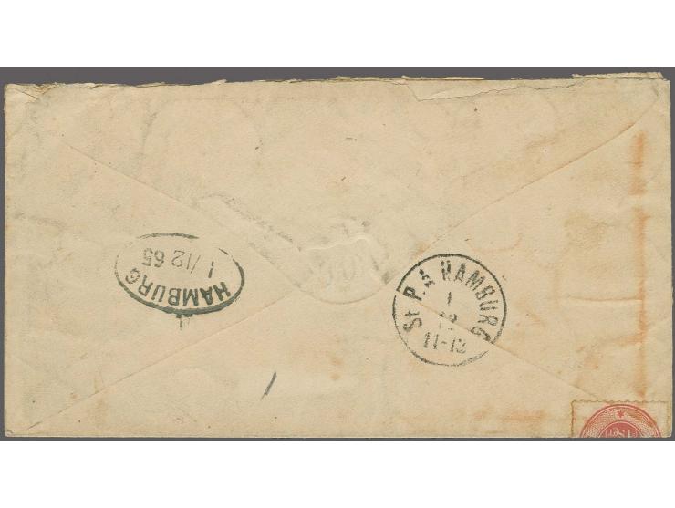 1865, inscribed "HERZOGTH. SCHLESWIG" 1 â…“ schilling rose, 15 copies, affixed overlapping, all tied by several clear strikes