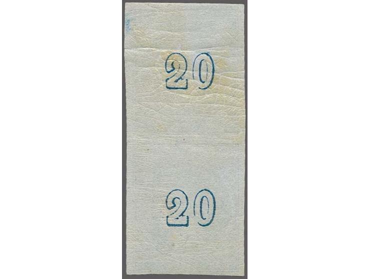 1861/62, First Athens Coarse Printing: 20 lep. deep blue in vertical pair, good colour and clear to mostly wide margins, unus