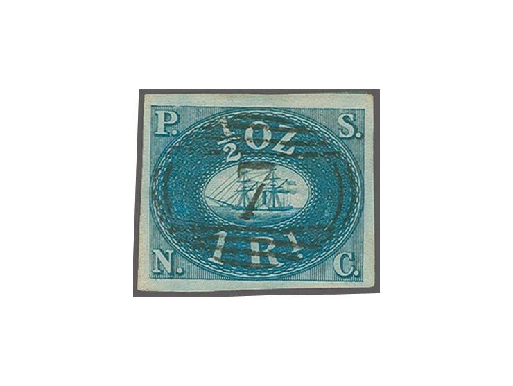 1857, Pacific steam navigation company 1 r. blue, very large even margins and fine fresh colour, cancelled by superb central 