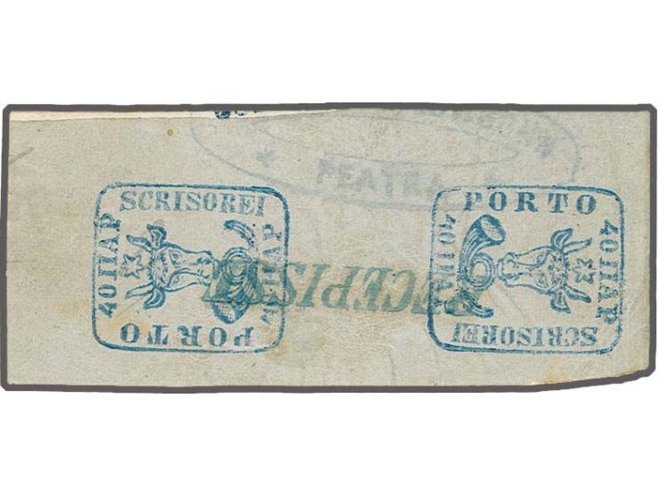 1858 (Nov 1): 40 parale blue on bluish wove paper, a superb used vertical tÃªte-bÃªche pair from the centre positions of the 