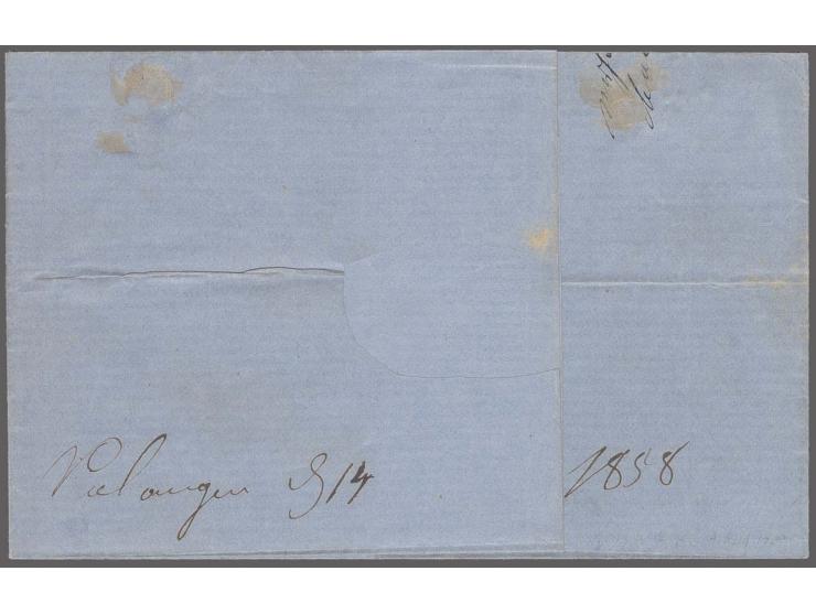 1857, 10 k. brown/blue with ample to good margins, small nick at top, tied by dotted numeral "240" to folded lettersheet to L