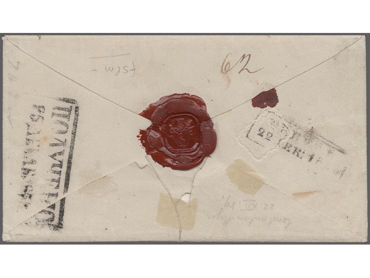 1857, 10 kopeks light brown/blue, plate 2, good to large margins, in mixed franking with 1858, perforated issue 10 kopeks bro