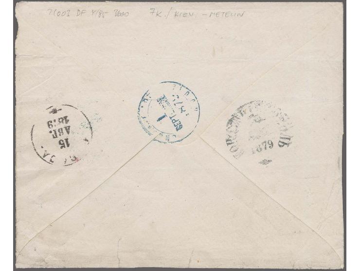 1875, 7 k. grey/carmine tied by cds. "BATUM N 67 13 MAR 1879" to envelope with clear adjacent cds. to Metline, on arrival fra