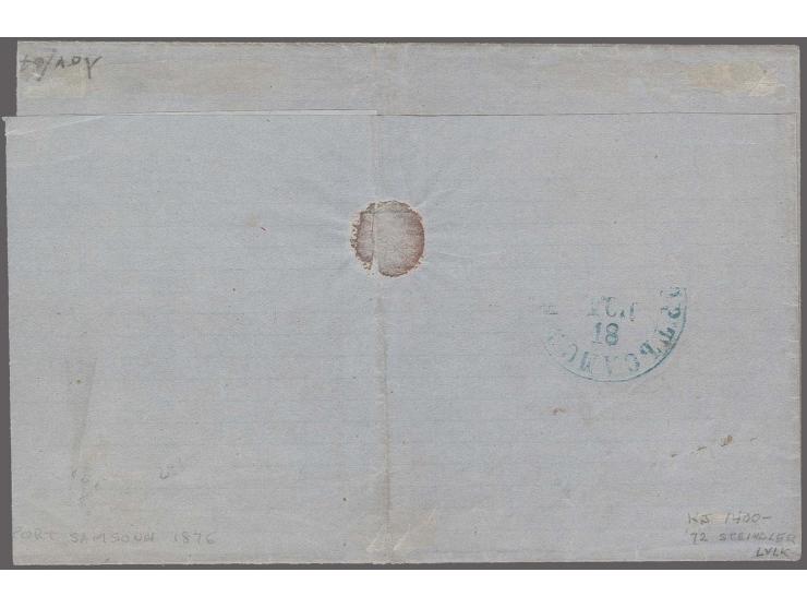 1868, Steamer and Eagle 2 p. blue/rose, fresh colour and good margins all round, tied by bluish green oval "PP" to folded let