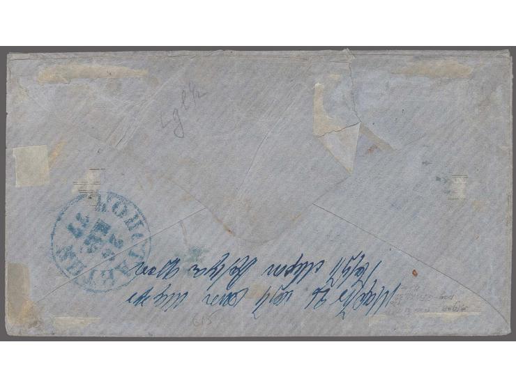 1876, 8 on 10 k. carmine/green, a pair and three singles together with 1872 1 k. brown tied by blue cds. "MERSINA 15.3.77" to