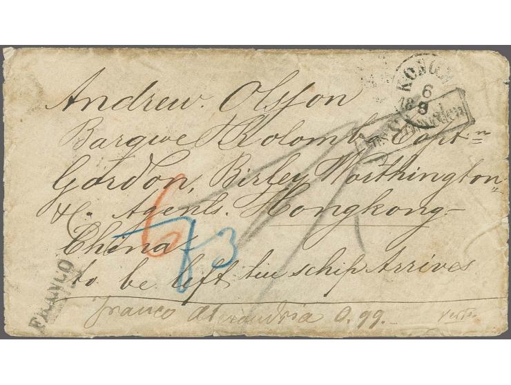 1858, 30 Ã¶. brown, 3 copies with single 9 Ã¶. violet, tied by cds. "KONGELF 6 8 1864" to reverse of opened-out envelope via 