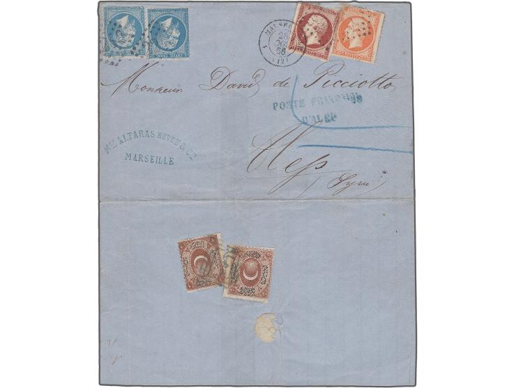 Syria: 1869, Postage Due Duloz 20 pa. and 1 ghr. brown tied by arabic rectangle "HALEP" (Coles & Walker fig. 5) to reverse of