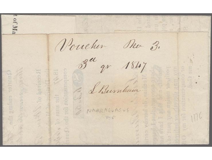 5c. red brown, fresh colour and ample to large margins all round, tied by red cds. "NARRAGUAGUS Me. OCT 1" with additional pe
