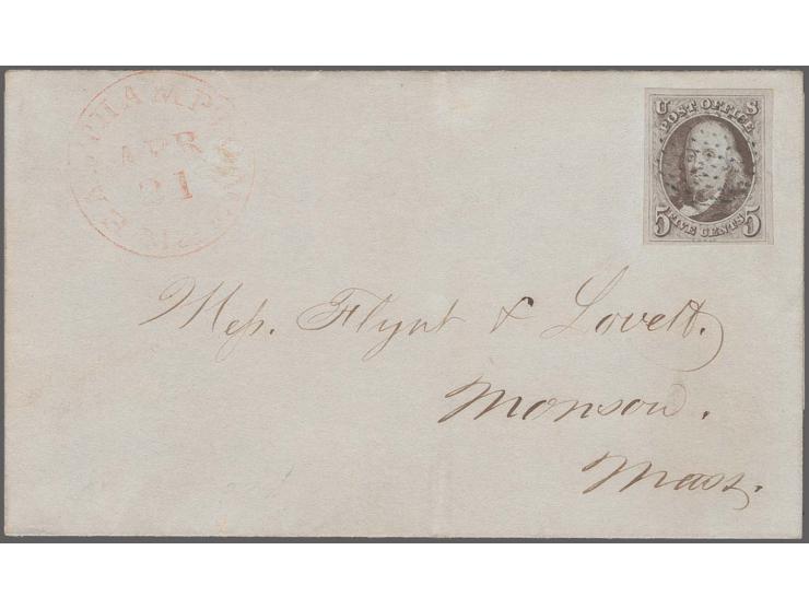 5c. brown, fresh colour and good to large margins all round, tied by blue grid of diamond shaped dots to folded lettersheet w
