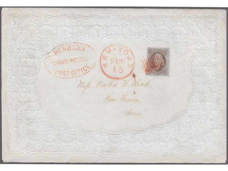 5c. red brown, clear to large margins all round tied by red grid cancel to large embossed valentine cover with adjacent red c