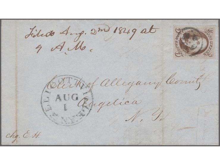 5c. red brown, fresh colour and full to large margins all round, with rare black geometric handstamp on folded with adjacent 
