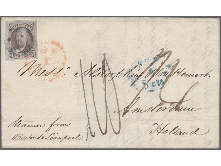 5c. red brown, deep and fresh colour, large to huge margins with part of adjoininig stamp at left, tied by blue circular canc