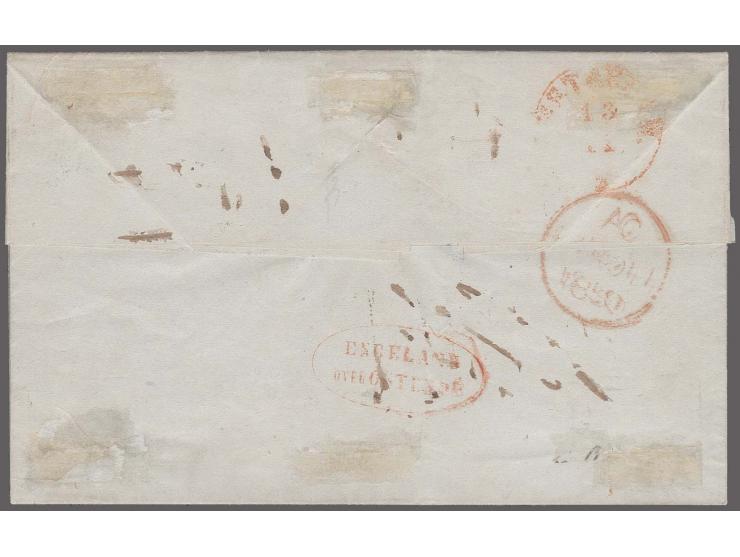 5c. red brown, deep and fresh colour, ample margins, cut into at top, tied by blue circular cancel with matchingÂ integral-ra