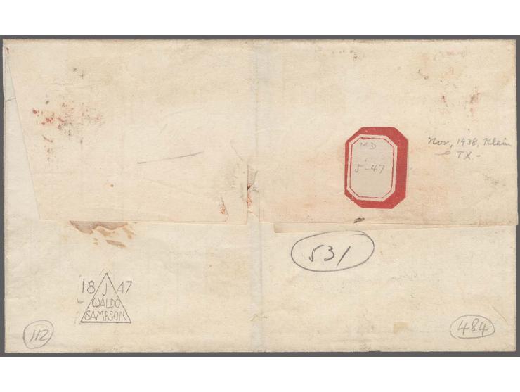 1847, Washington 10c. black, ample to large margins all round, with red "X" cancellation on folded lettersheet to Philadelphi