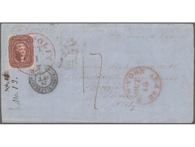 5c. red brown, fresh colour, ample to large margins all round, tied by red cds. "ANNAPOLIS Md. OCT 1" to large parts of folde
