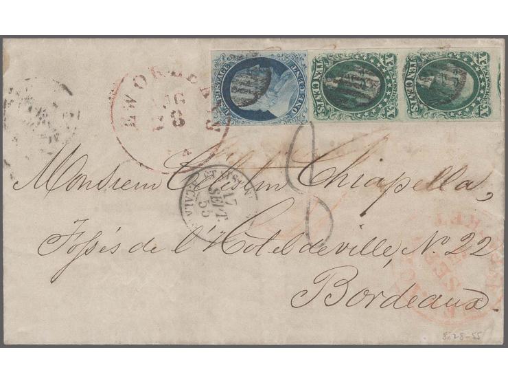 10c. green, vertical pair, type II and IV, position 65/75L1, large to huge margins with part of adjoining stamp at top and 1c