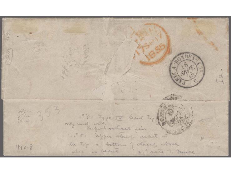 10c. green, vertical pair, type II and IV, position 65/75L1, large to huge margins with part of adjoining stamp at top and 1c
