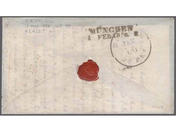 10c. green, type III, horizontal strip of three, very fresh colour, ample to large margins all round, tied by red grid cancel