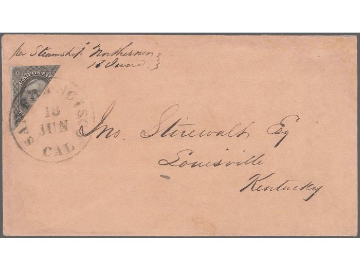 12 c. black, diagonal bisect, cut into outer frameline at top , clear margin at left, tied by datestamp "SANÂ FRANCISCOÂ CAL.