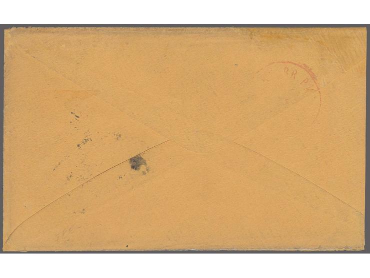 1861/67, 30 c. orange and 3 c. pink (straight-edge at right), tied by circle of bars to envelope with adjacent red "NEWÂ BEDF