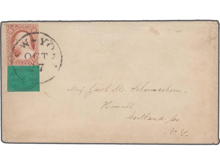 MESSENKOPE'S UNION SQUARE POST OFFICE: 1c. black on green, large margins all round,Â negligible corner crease well away from 