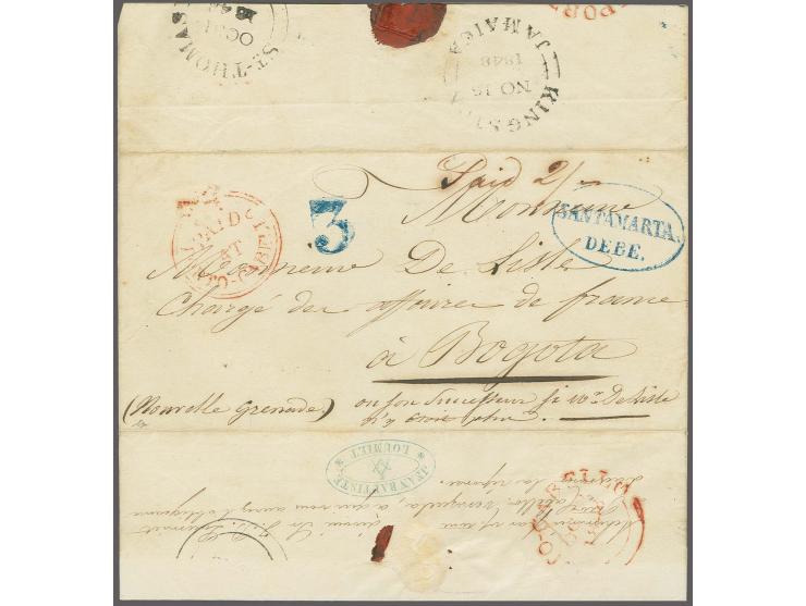 British Post Offices 1848: Outer letter sheet sent registered and endorsed 'Paid 2/-' in red ink, with manuscript Forwarding 