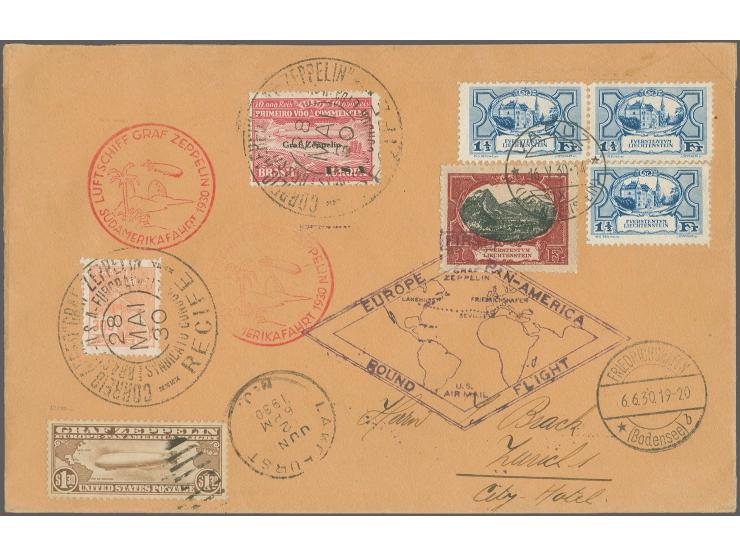 Southamerica Flight 1930 (May 18 - June 6): Roundtrip envelope from "Vaduz 16.V.30" to Zurich, franked with four values of a 