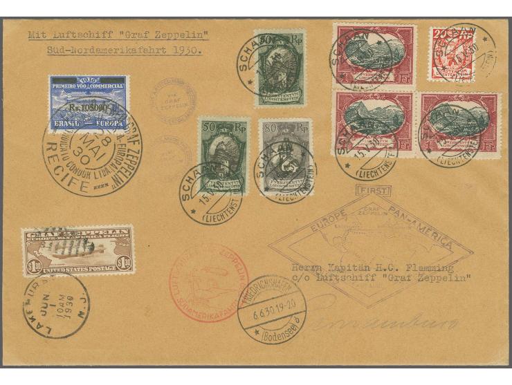 Southamerica Flight 1930 (May 18 - June 6): Roundtrip envelope from "Schaan (Liechtenstein)" franked with seven values of a t