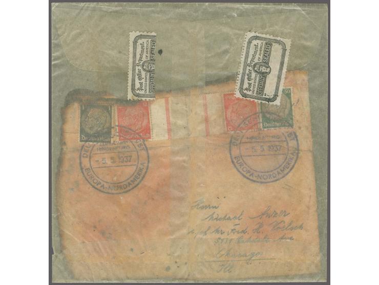 1937 (May 5): Hindenburg Disaster Flight. Largely intact cover with scorched edges, bearing Hindenburg definitives 1 pf., two