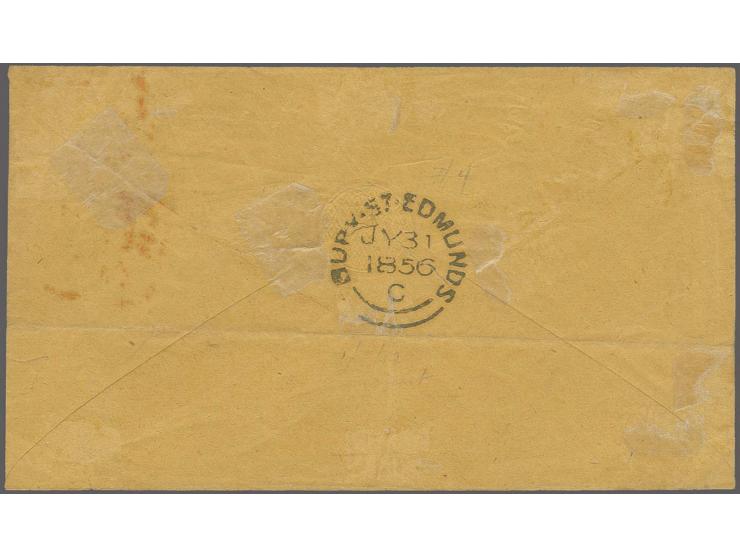 3 d. red, diagonal bisect in strip with 2 normal stamps, clear to mostly wide margins, tied by black target to envelope with 